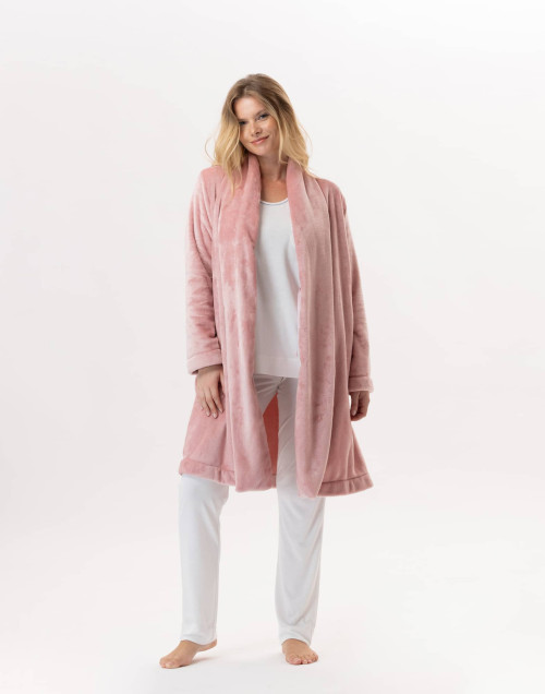 Plush flannel dressing gown ESSENTIEL 855 Blush | Lingerie le Chat