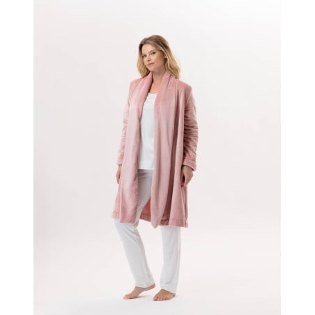 Plush flannel dressing gown ESSENTIEL 855 Blush | Lingerie le Chat