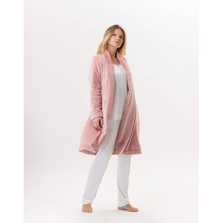 Plush flannel dressing gown ESSENTIEL 855 Blush | Lingerie le Chat