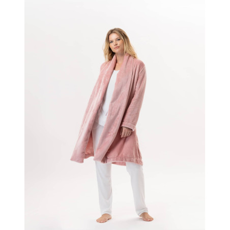 Plush flannel dressing gown ESSENTIEL 855 Blush | Lingerie le Chat