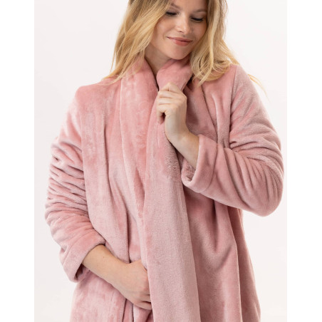 Plush flannel dressing gown ESSENTIEL 855 Blush | Lingerie le Chat