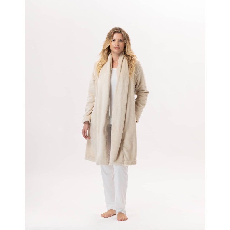 Plush flannel dressing gown ESSENTIEL 855 Shell | Lingerie le Chat