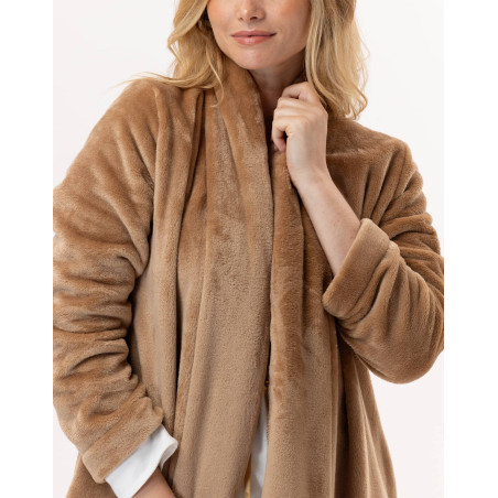 Plush flannel dressing gown ESSENTIEL 855 Gold | Lingerie le Chat