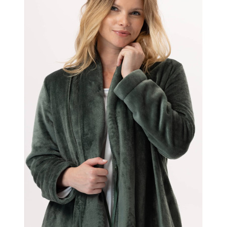 Plush flannel dressing gown ESSENTIEL 855 Moss Green | Lingerie le Chat