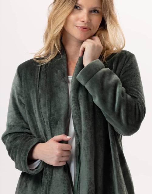 Plush flannel dressing gown ESSENTIEL 855 Moss Green