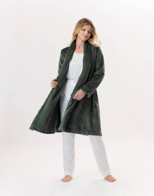 Plush flannel dressing gown ESSENTIEL 855 Moss Green