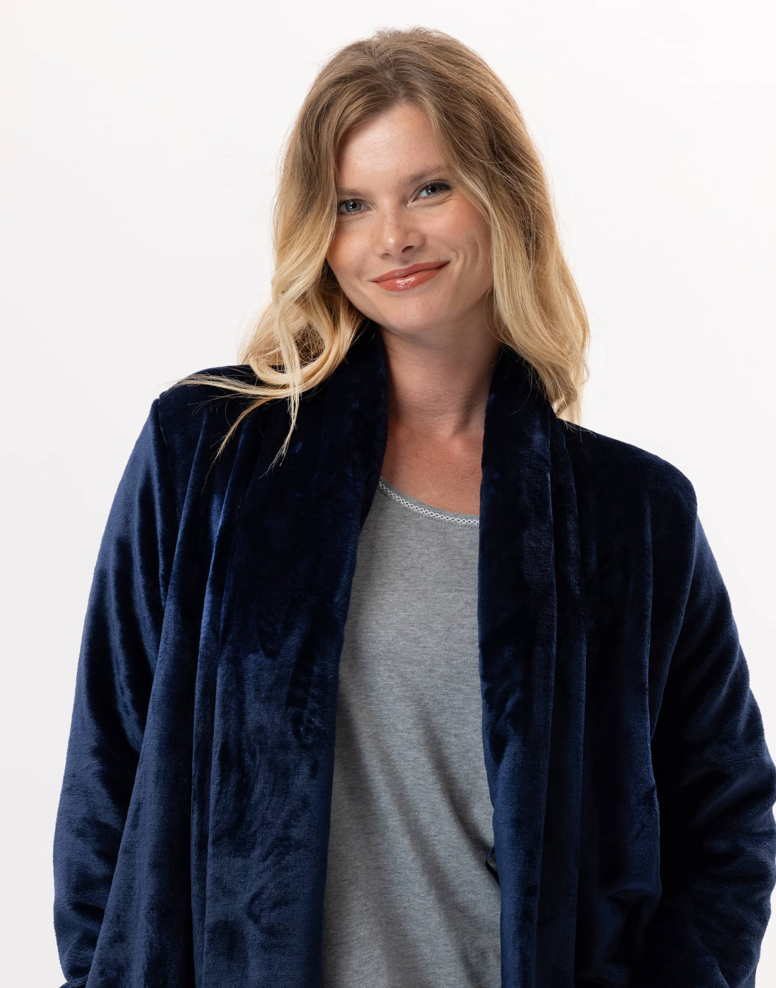 Plush flannel dressing gown ESSENTIEL 855 Navy Blue | Lingerie le Chat