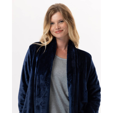 Plush flannel dressing gown ESSENTIEL 855 Navy Blue | Lingerie le Chat