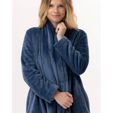 Plush flannel dressing gown ESSENTIEL 855 Prussian Blue | Lingerie le Chat