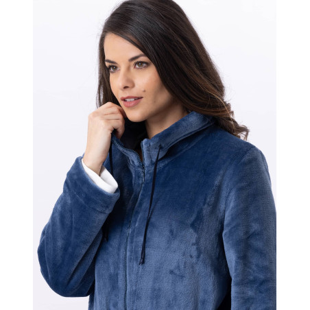 Plush flannel zip jacket ESSENTIEL 853 Prussian Blue | Lingerie le Chat