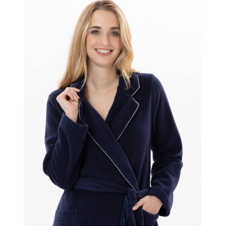 Fleece bathrobe ESSENTIEL 865 Navy Blue | Lingerie le Chat