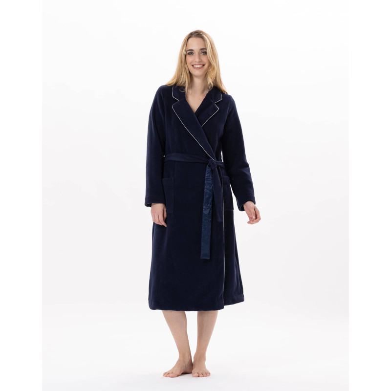 Fleece bathrobe ESSENTIEL 865 Navy Blue | Lingerie le Chat