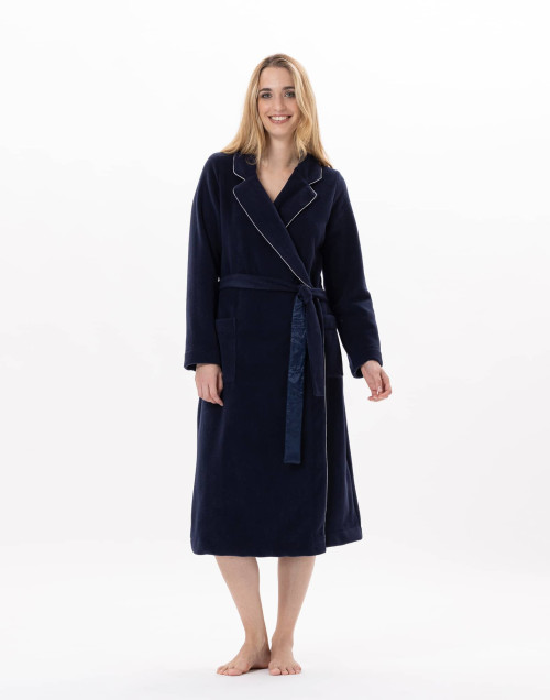 Fleece bathrobe ESSENTIEL 865 Navy Blue | Lingerie le Chat