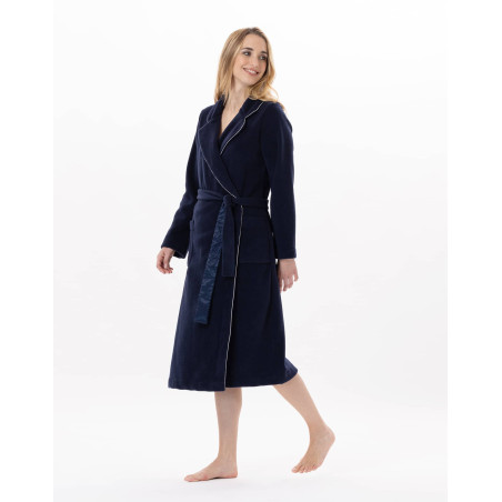 Fleece bathrobe ESSENTIEL 865 Navy Blue | Lingerie le Chat