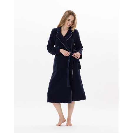 Fleece bathrobe ESSENTIEL 865 Navy Blue | Lingerie le Chat