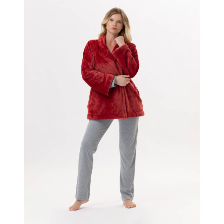 Plush flannel jacket ESSENTIEL H77A in tomette| Lingerie le Chat