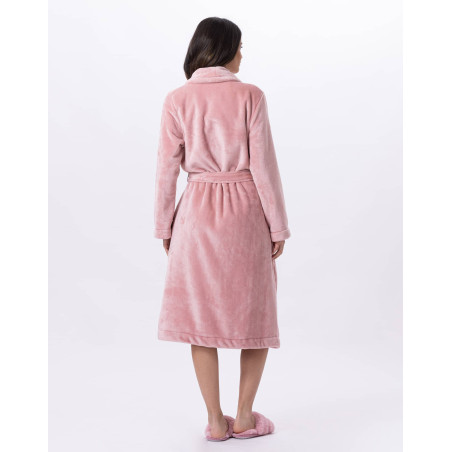 Plush flannel twill bathrobe ESSENTIEL H61B in blush | Lingerie le Chat