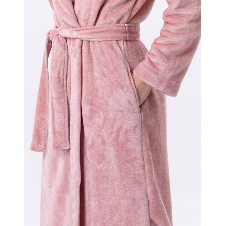 Plush flannel twill bathrobe ESSENTIEL H61B in blush | Lingerie le Chat