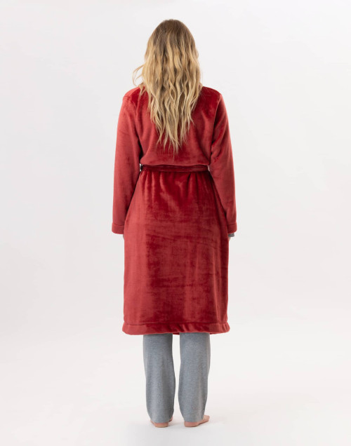 Plush flannel twill bathrobe ESSENTIEL H61B in tomette