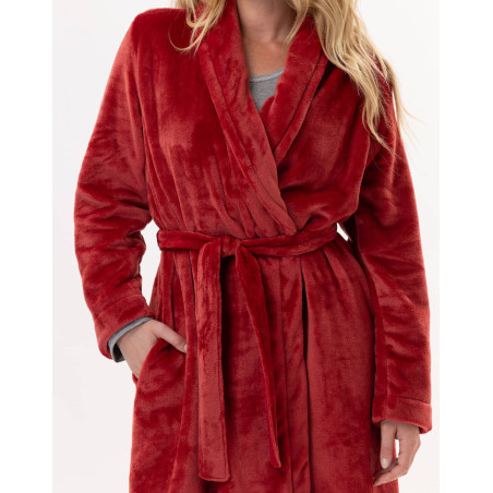 Plush flannel twill bathrobe ESSENTIEL H61B in tomette | Lingerie le Chat