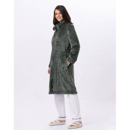 Plush flannel zip jacket ESSENTIEL 853 Moss Green | Lingerie le Chat