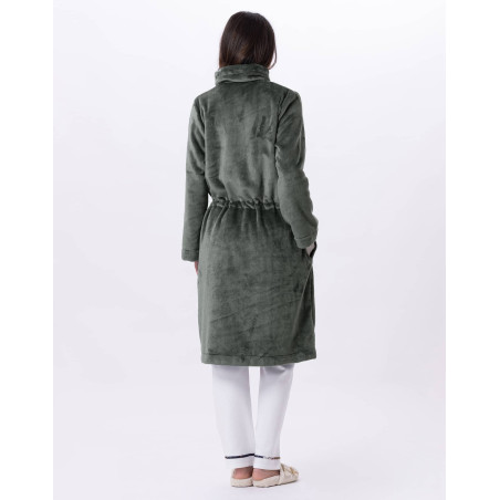 Plush flannel zip jacket ESSENTIEL 853 Moss Green | Lingerie le Chat