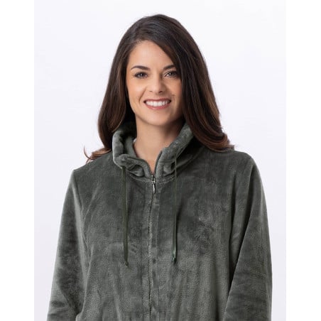 Plush flannel zip jacket ESSENTIEL 853 Moss Green | Lingerie le Chat