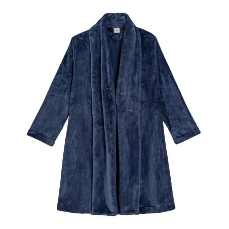 Plush flannel dressing gown ESSENTIEL 855 Prussian Blue | Lingerie le Chat