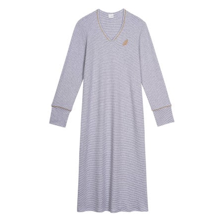 Long cotton nightdress GARANCE 811 Grey / White | Lingerie le Chat