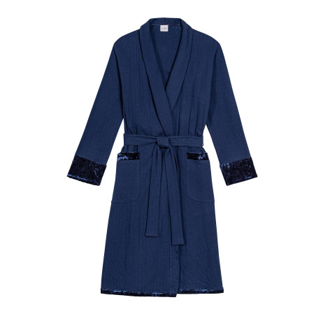 Quilted cotton bathrobe PILLOW 860 Prussian Blue | Lingerie le Chat