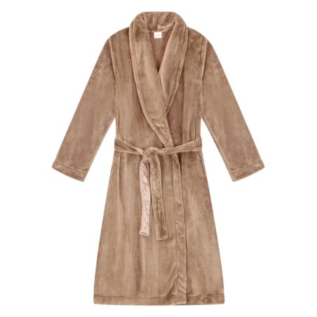 Plush flannel twill bathrobe ESSENTIEL 661 in honey gold | Lingerie le Chat