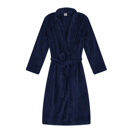 Plush flannel twill bathrobe ESSENTIEL H61B in navy blue | Lingerie le Chat