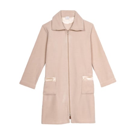 Fleece dressing gown with zip ESSENTIEL H54A Beige | Lingerie le Chat