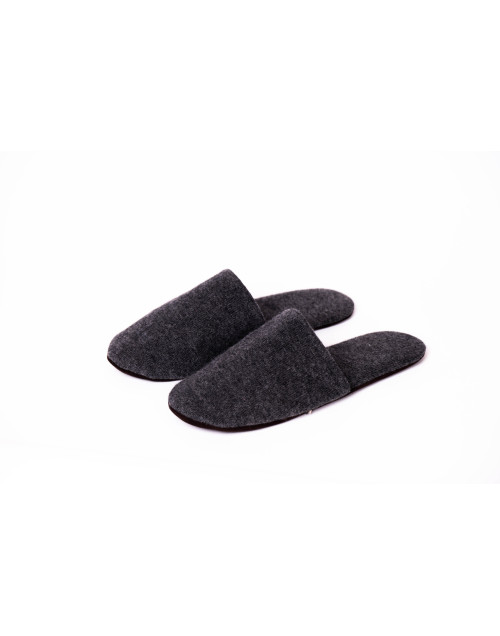 Chaussons mules cachemire coloris anthracite - Lingerie le Chat