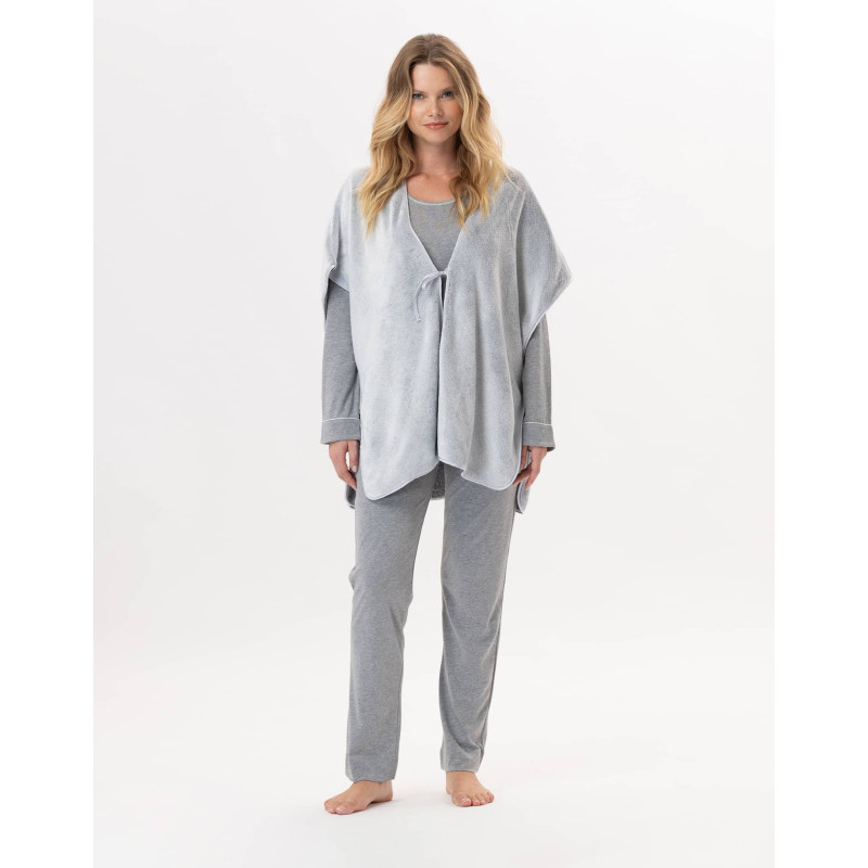 Plush flannel poncho ESSENTIEL H56RL Grey - Lingerie Le Chat