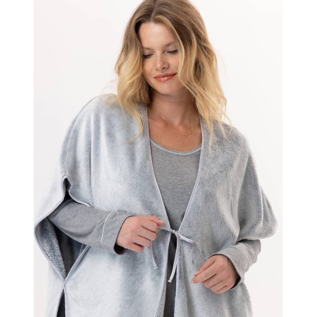 Plush flannel poncho ESSENTIEL H56RL Grey - Lingerie Le Chat