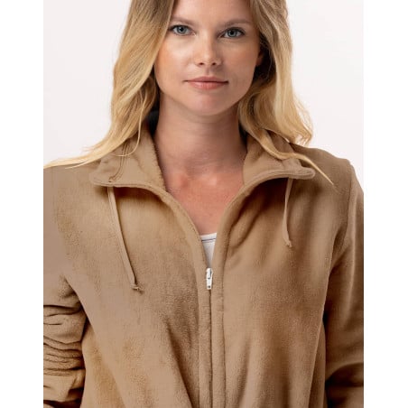 Plush flannel zip jacket ESSENTIEL 853 Gold | Lingerie le Chat