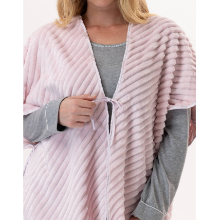 Poncho en peluche flanelle ESSENTIEL H56RL Bois de rose - Lingerie Le Chat