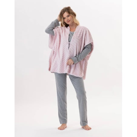 Poncho en peluche flanelle ESSENTIEL H56RL Bois de rose - Lingerie Le Chat