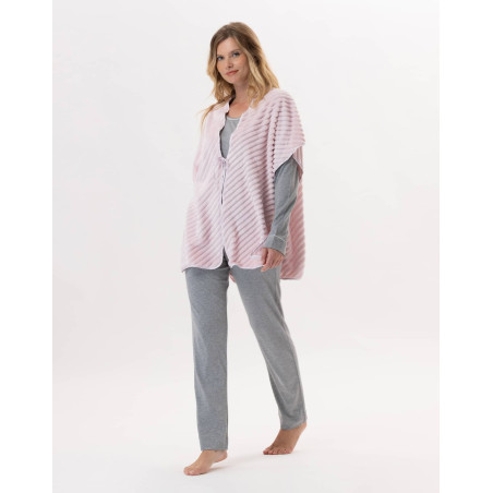 Poncho en peluche flanelle ESSENTIEL H56RL Bois de rose - Lingerie Le Chat