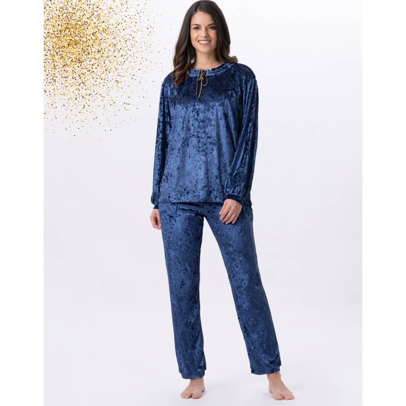 Panne velvet jogging suit PLATINE 802 Blue | Lingerie le Chat