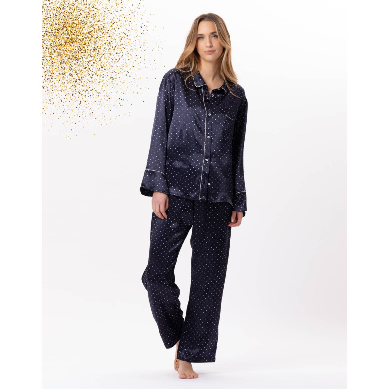 Pyjama boutonné en viscose MOON 806 Marine | Lingerie le Chat