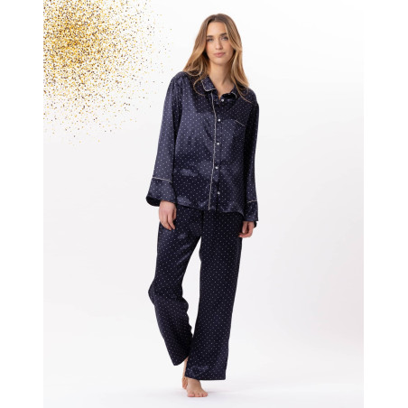 Viscose button-down pyjamas MOON 806 Navy Blue | Lingerie le Chat