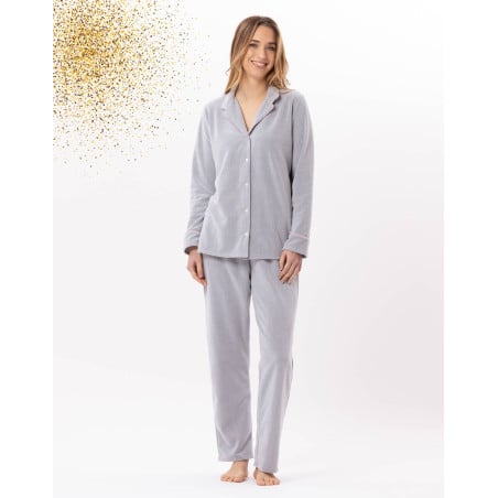 Pyjama boutonné en micropolaire DOUCE 806 Gris Chine | Lingerie le Chat