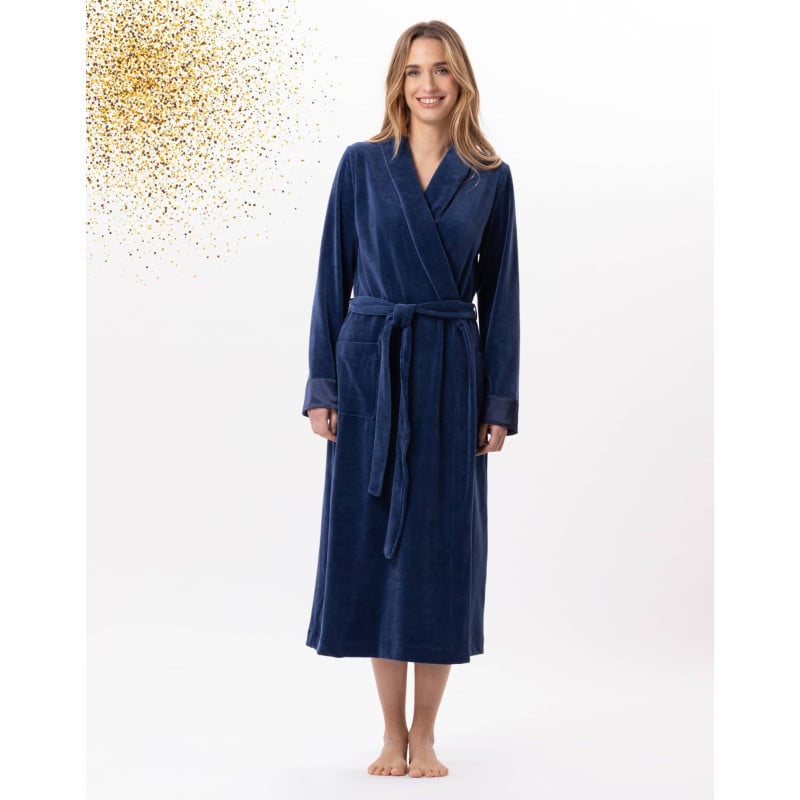 Velvet bathrobe ESSENTIEL 867 Prussian Blue | Lingerie le Chat