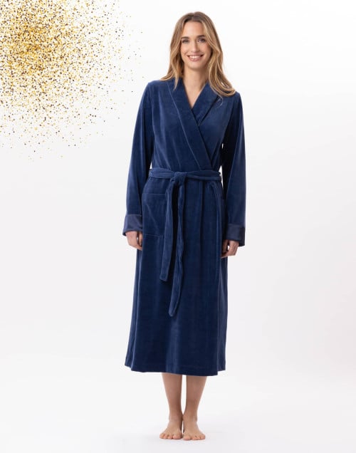 Velvet bathrobe ESSENTIEL 867 Prussian Blue | Lingerie le Chat