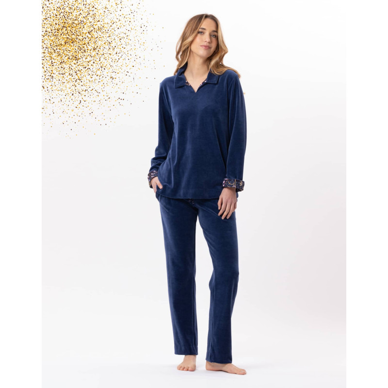 GLORIA 822 Prussian Blue velvet jogging suit | Lingerie le Chat