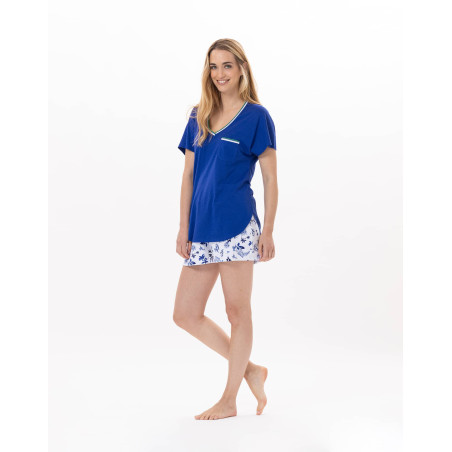 Pyjama short en coton BLOOM 900 Bleu | Lingerie le Chat