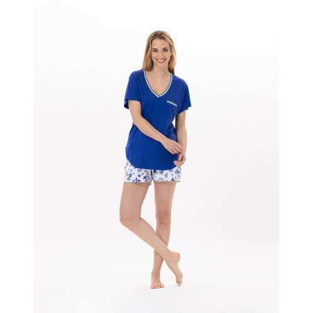 Cotton Pyjama short BLOOM 900 Blue | Lingerie le Chat