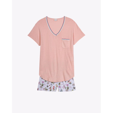 Pyjama short en coton BLOOM 900 Corail | Lingerie le Chat